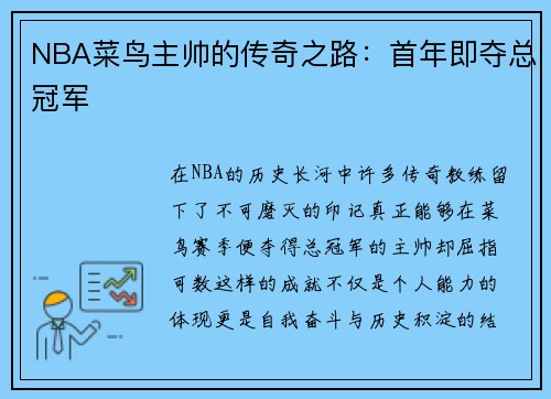 NBA菜鸟主帅的传奇之路：首年即夺总冠军